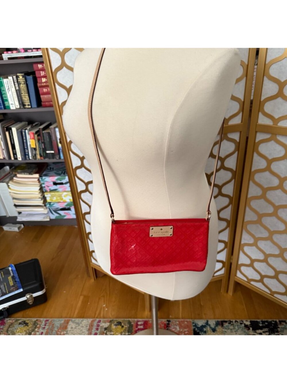 Kate Spade NY Red Patent Leather Deboss Logo Emerald Avenue Crossbody Bag - Picture 12 of 16